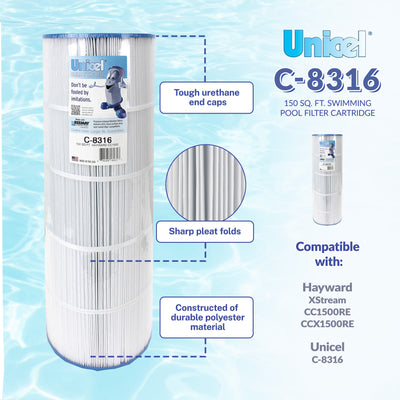 Unicel C-8316 Replacement 150 Sq Ft Swimming Pool Filter Cartridge, 215 Pleats