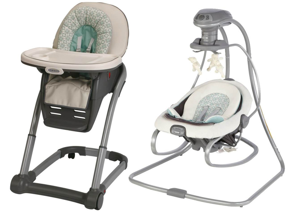Graco Blossom Convertible 4-in-1 Highchair & DuetSoothe LX Swing Rocker, Winslet - VMInnovations
