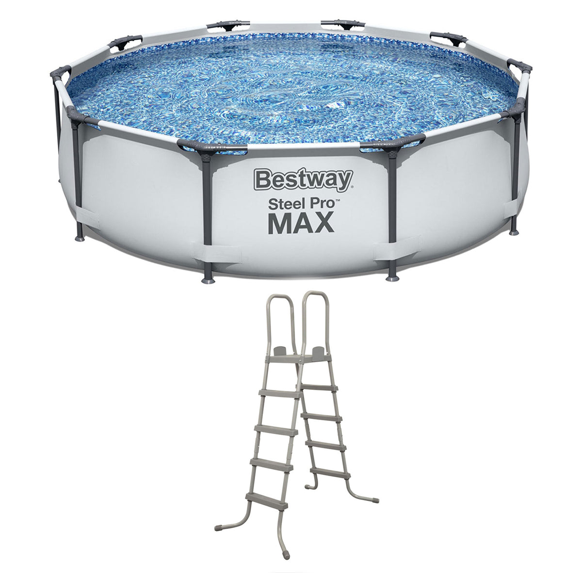 Bestway 52" Steel Pool Ladder & Bestway 10' Steel Frame Round Swimming Pool