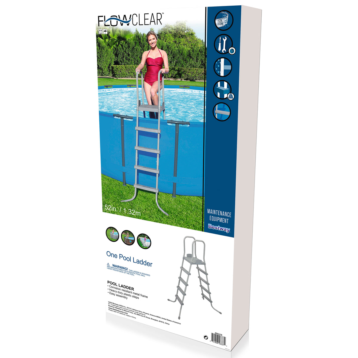 Bestway 52 In SteelPool Ladder w/ No-Slip 9x36-Inch Vinyl Pool Ladder Mats, 2