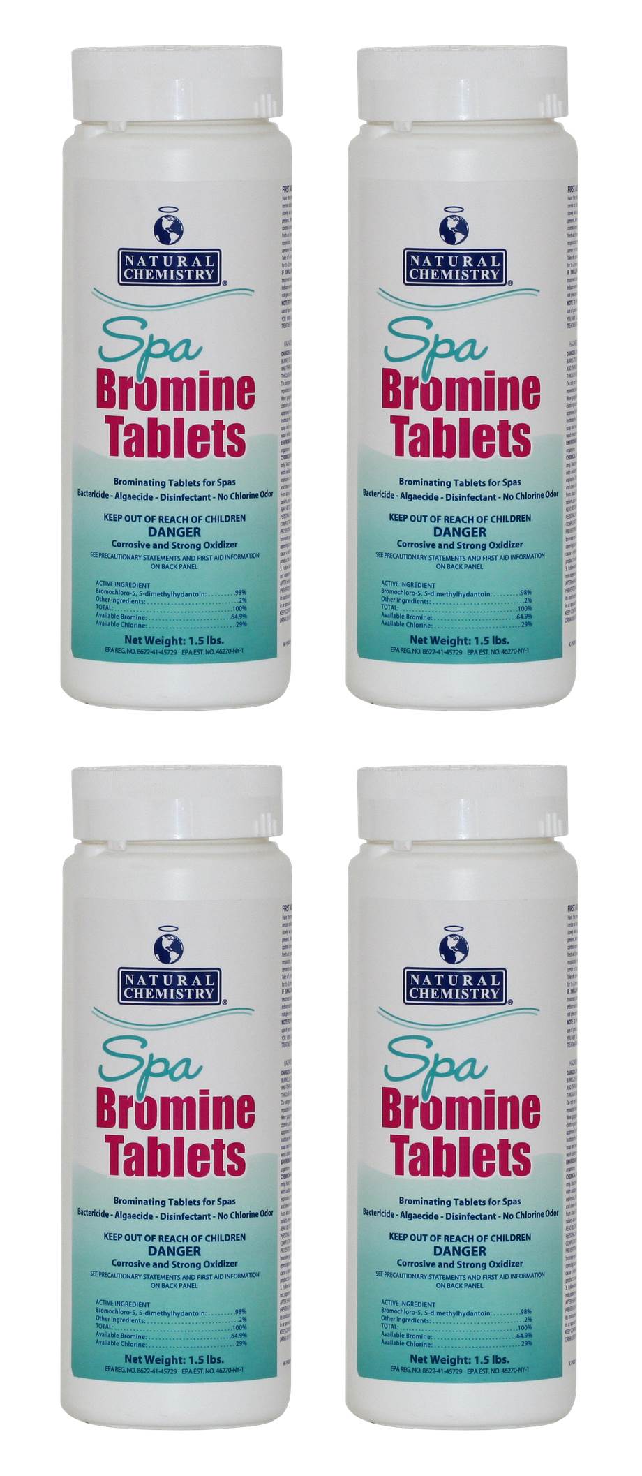 4) Natural Chemistry 04109 Hot Tub Spa Bromine Chemical Tablets - 1.5 lbs Each