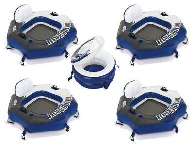 Four Intex River Run Connect Lounge Inflatable Floating Water Tubes and Cooler