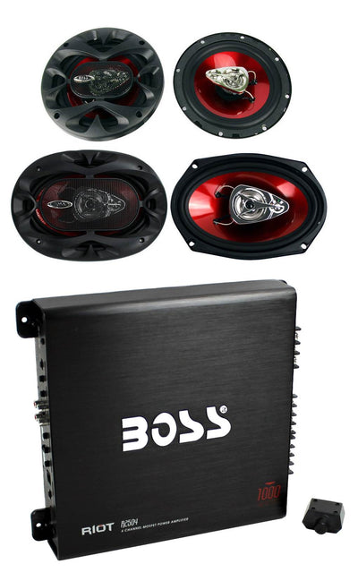 2) Boss CH6530 6.5" 250W + 2) 6x9" 350W 3-Way Car Speakers +1000W 4-Ch Amplifier