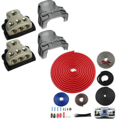 2) ROCKFORD FOSGATE RFD4 0/1/4-Gauge Car Distribution Blocks 1-In 3-Out+Amp Kit