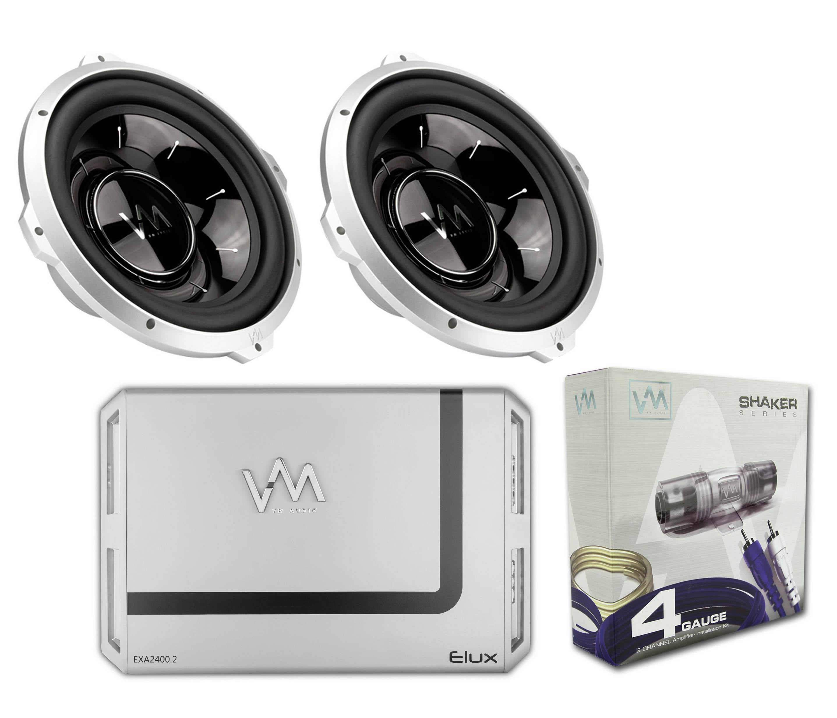 2 VM Audio SRW15 15" 2400W Car Subwoofers DVC 4 Ohm + EXA2400.2 Amp + Wiring Kit