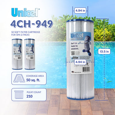 Unicel 4CH-949 Replacement 50 SqFt Filter Cartridge for Spa, 210 Pleats (2 Pack)