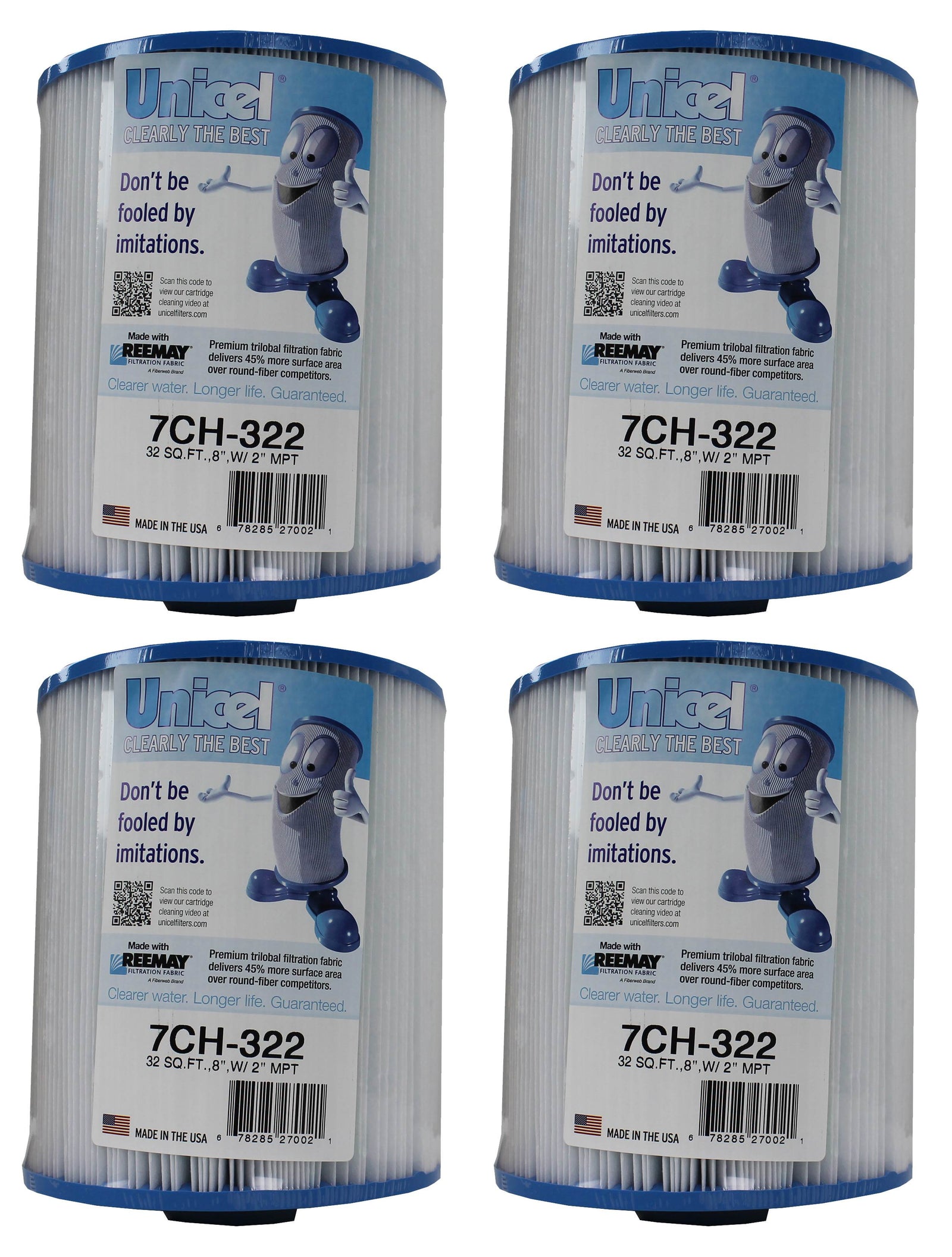 Unicel 7CH-322 Replacement 32 SqFt Filter Cartridge for Spa, 175 Pleats (4 Pack) - VMInnovations