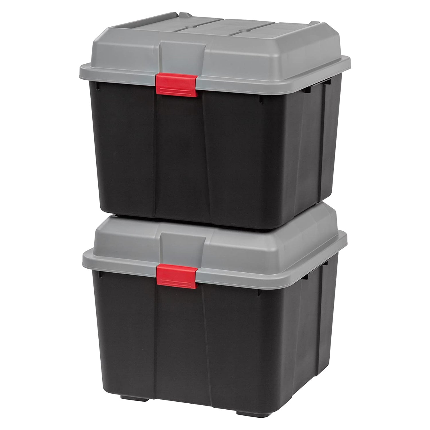 IRIS USA 16.9 Gallon Stackable Storage Trunk w/ Secure Hinged Lid Black (4 Pack)