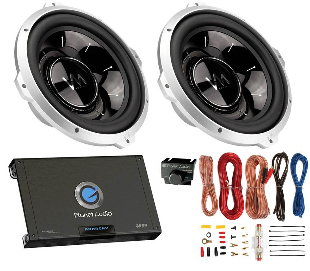 2) VM AUDIO SRW10 10" Car Audio Subwoofers Subs+Planet Audio 2 Channel Amp+Kit
