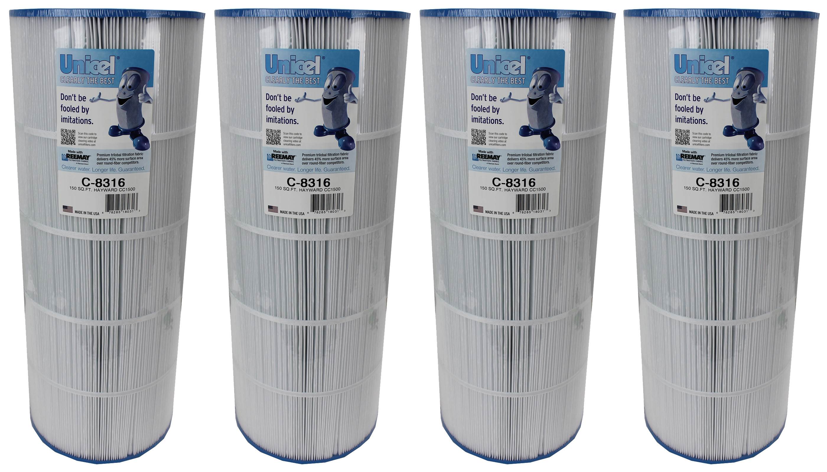 Unicel C-8316 Replacement 150 Sq Ft Pool Filter Cartridge, 215 Pleats, 4 Pack
