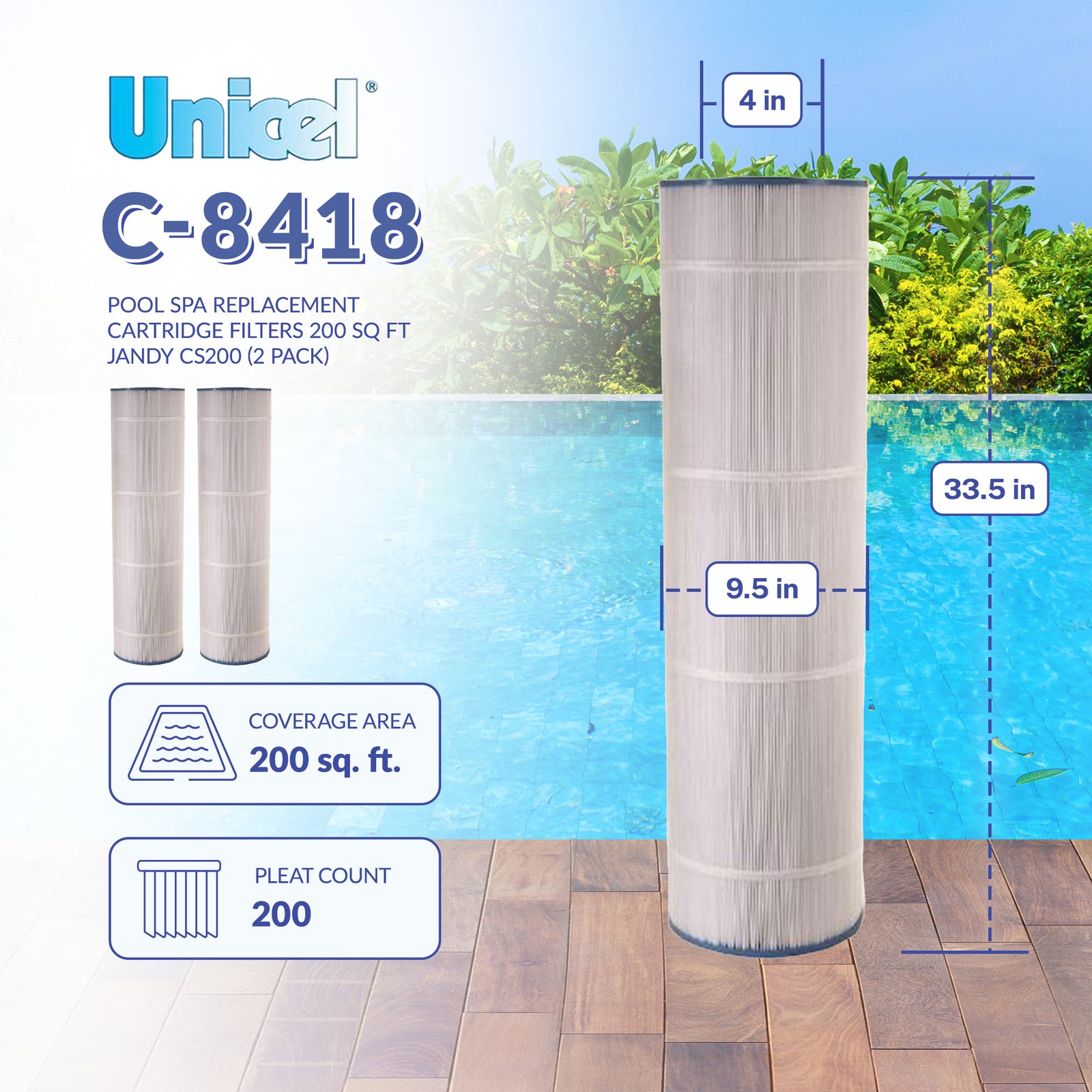 Unicel C-8418 Pool Spa Replacement Cartridge Filters 200 Sq Ft Jandy CS200 (2PK) - VMInnovations