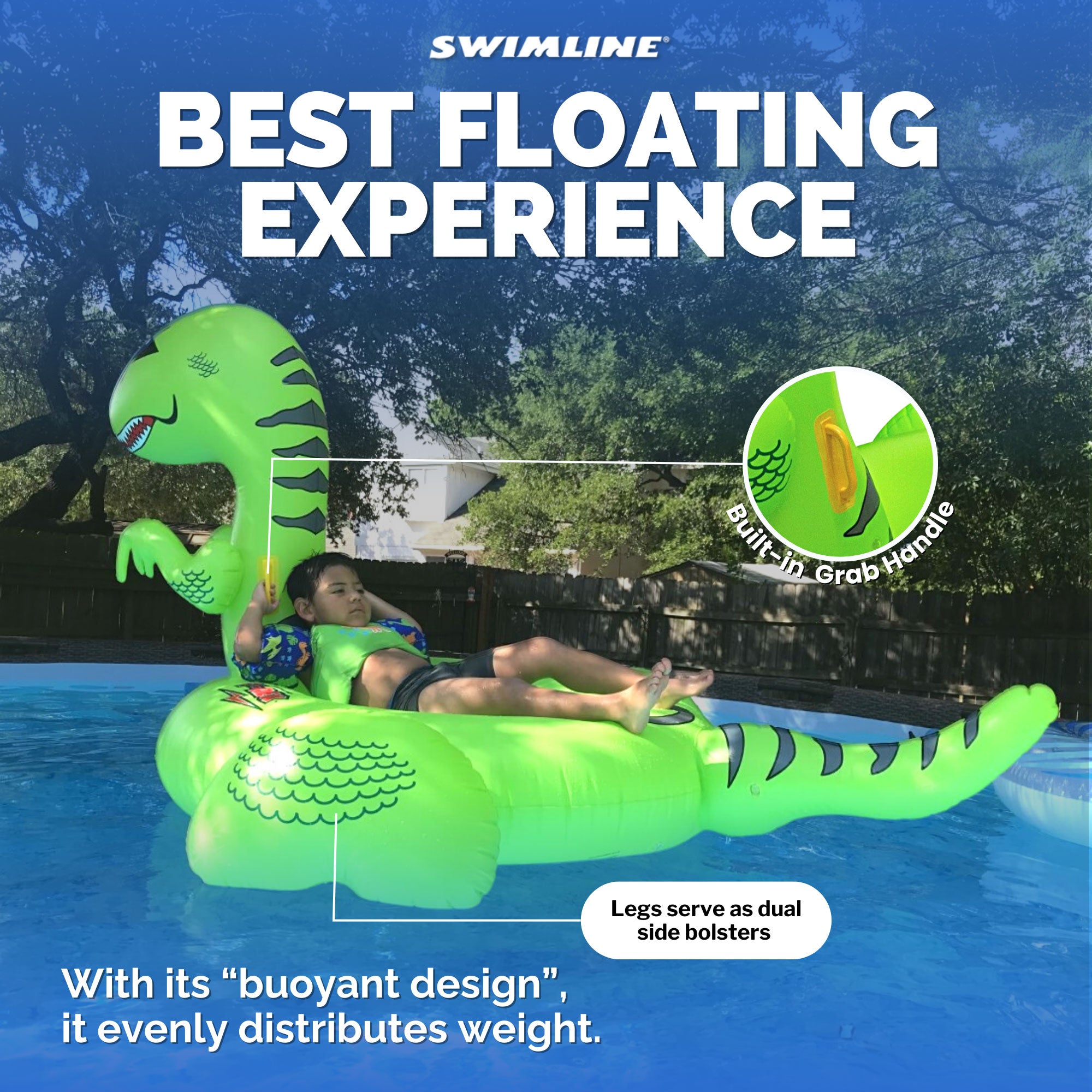 Swimline Giant 78" Inflatable Dinosaur Swimming Pool or Lake Floating Water Raft - VMInnovations