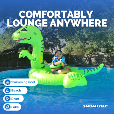 Swimline Giant 78" Inflatable Dinosaur Swimming Pool or Lake Floating Water Raft - VMInnovations