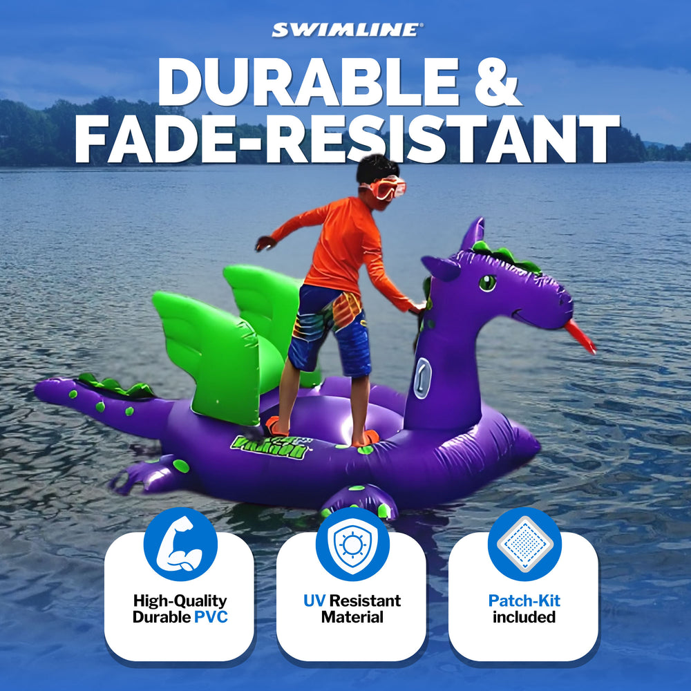 Swimline Giant 115" Inflatable Sea Dragon Ride-On Pool Float Lake Raft, Purple - VMInnovations