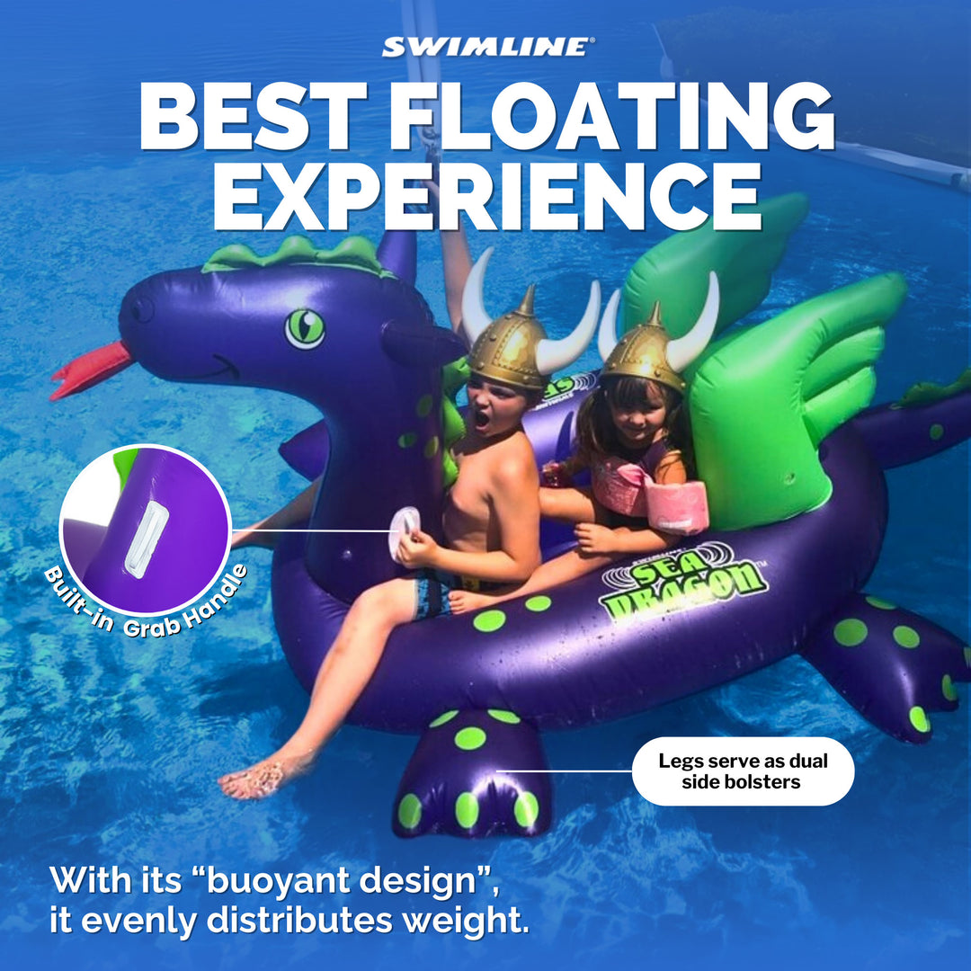 Swimline Giant 115" Inflatable Sea Dragon Ride-On Pool Float Lake Raft, Purple - VMInnovations