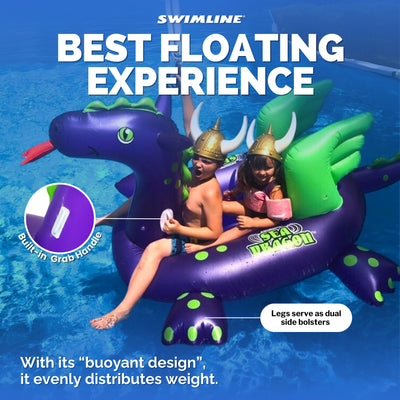 Swimline Giant 115" Inflatable Sea Dragon Ride-On Pool Float Lake Raft, Purple - VMInnovations