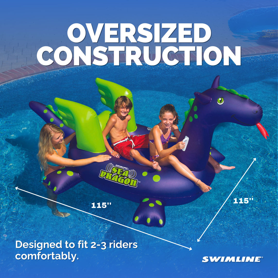 Swimline Giant 115" Inflatable Sea Dragon Ride-On Pool Float Lake Raft, Purple - VMInnovations