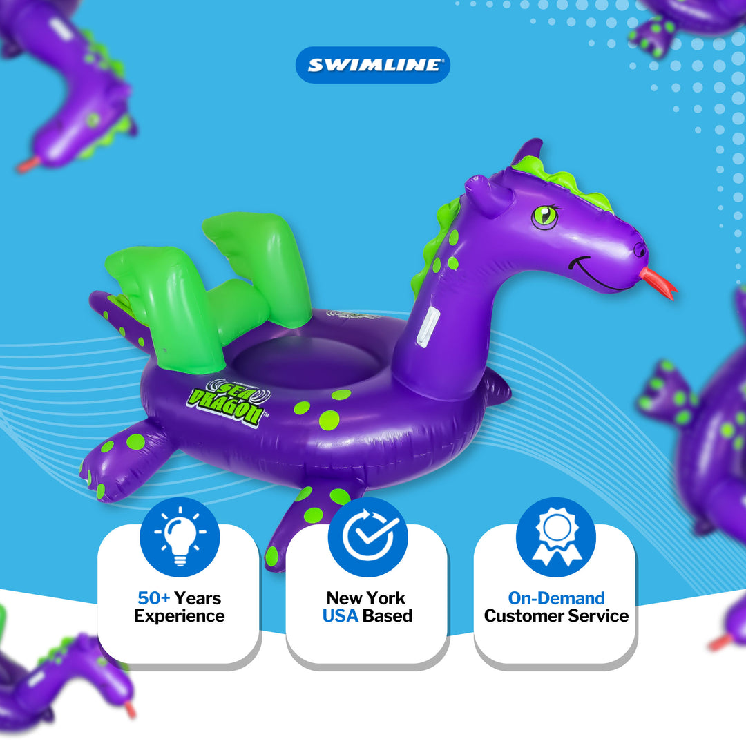 Swimline Giant 115" Inflatable Sea Dragon Ride-On Pool Float Lake Raft, Purple - VMInnovations