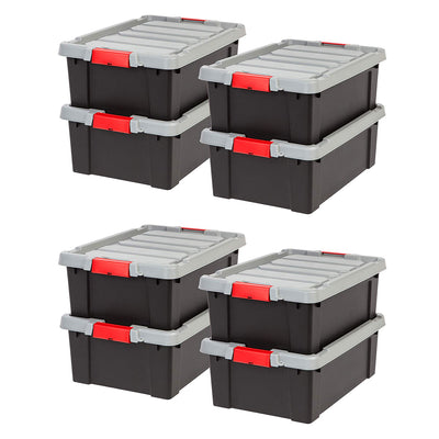 IRIS USA 10 Gallon Hard Plastic Store It All Tote Storage Box, Black (8 Pack)