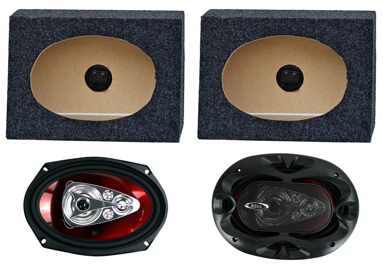 Boss CH6950 6x9" 5-Way 600W Car Speakers and QTW6X9 Angled 6x9" Speaker Box