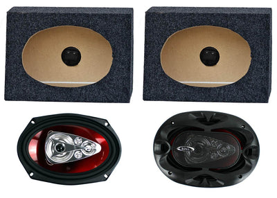 Boss CH6950 6x9" 5-Way 600W Car Speakers and QTW6X9 Angled 6x9" Speaker Box