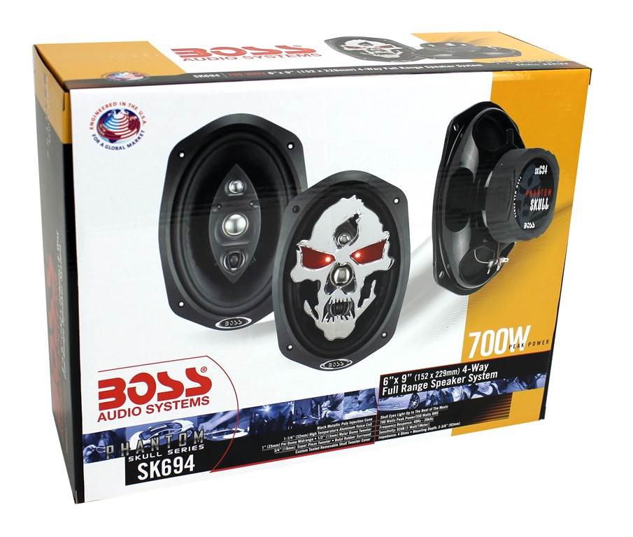 2) Boss SK694 6x9" 700W 4 Way Car Speakers + 2) QTW6X9 Angled 6x9" Speaker Box