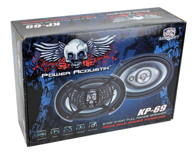 2) Power Acoustik 6x9" 360W Car Speakers + 2) Angled 6x9" Speaker Box (Open Box)