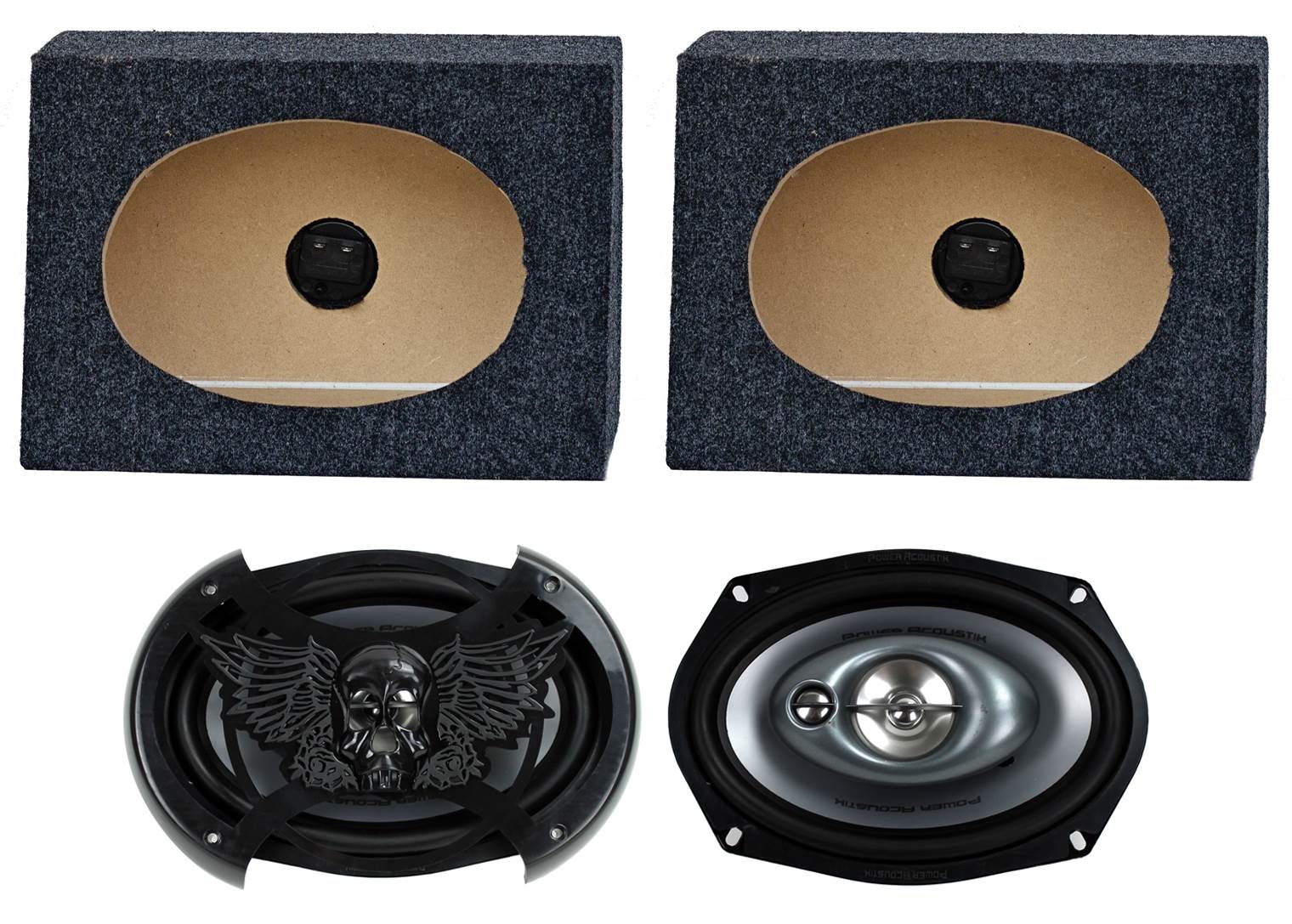 2) Power Acoustik 6x9" 360W Car Speakers + 2) Angled 6x9" Speaker Box (Open Box)