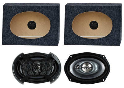 2) Power Acoustik 6x9" 360W Car Speakers + 2) Angled 6x9" Speaker Box (Open Box)