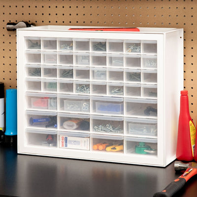 Iris 44 Drawer Clear Plastic Craft Garage Workshop Storage System Cabinet, White