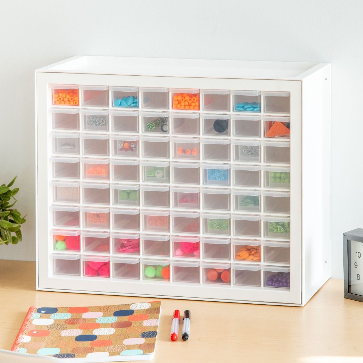 Iris 64 Drawer Clear Plastic Craft Garage Workshop Storage System Cabinet, White