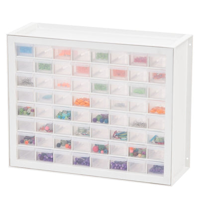 Iris 64 Drawer Clear Plastic Craft Garage Workshop Storage System Cabinet, White
