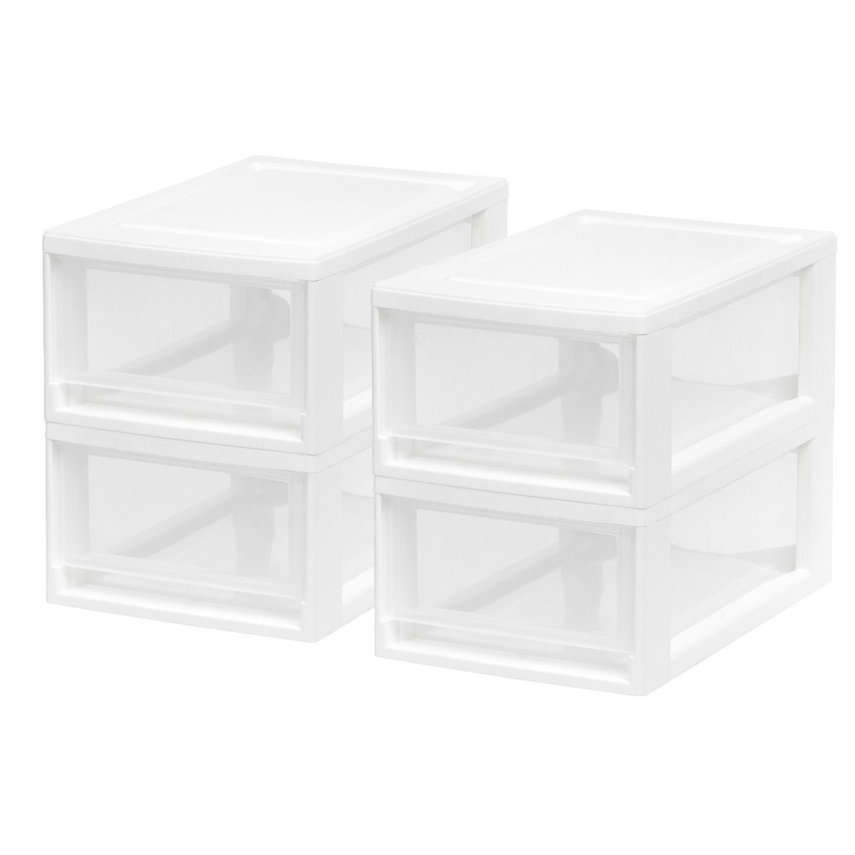 IRIS USA 6 Quart Small Plastic Stacking Storage Bin Drawer 4 Pack, White