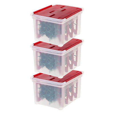 IRIS USA Holiday Wing Lid Utility Storage Tote w/ 4 Light Wraps, Clear (3 Pack) (Refurbished)