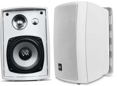 VM Audio SR-WOD4 White Pair Waterproof Indoor/Outdoor Speakers + 100 Ft. Wiring