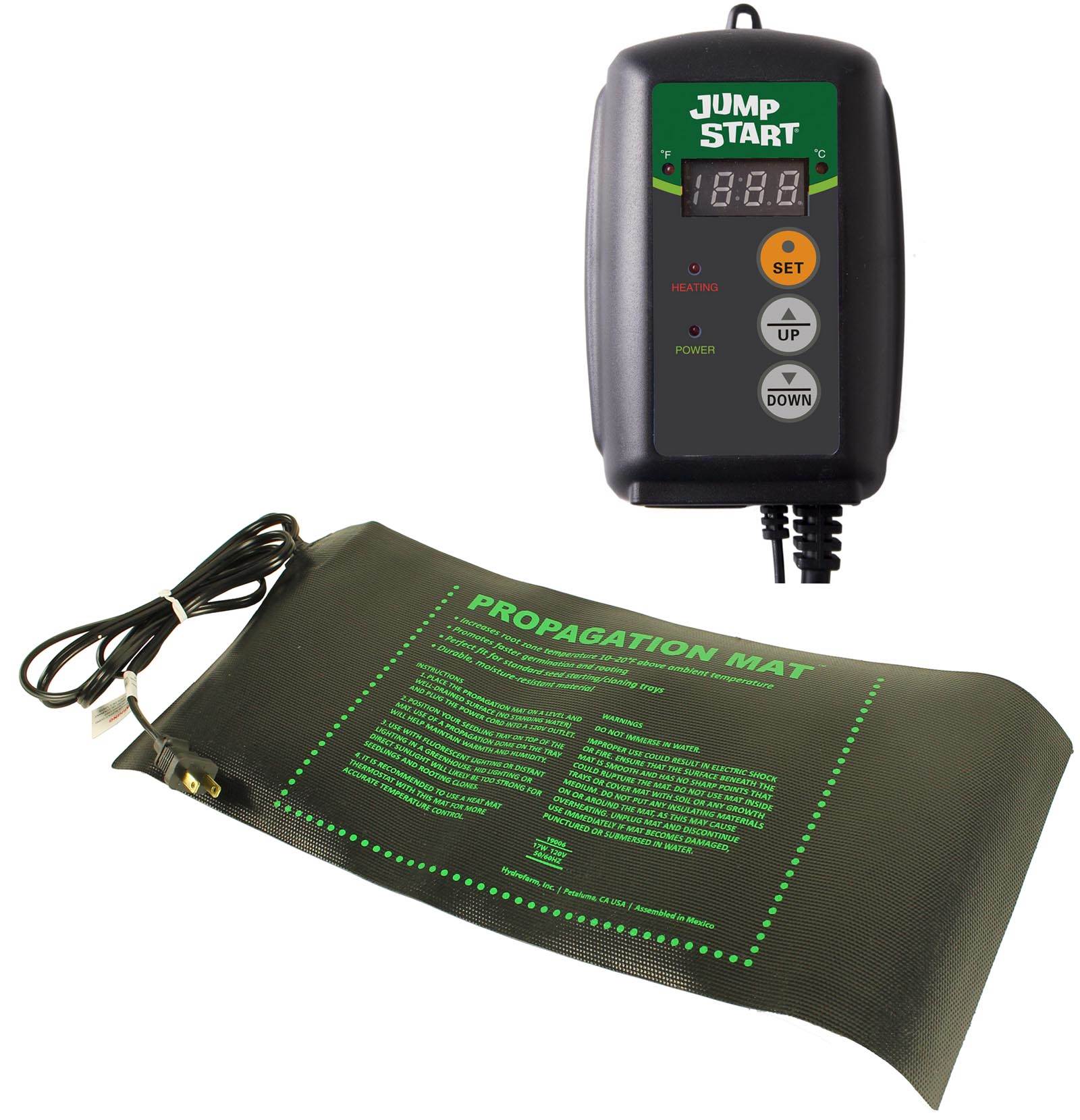 17W Seed Start Seedling Propagation Heat Mat + Hydrofarm MTPRTC Temp Controller