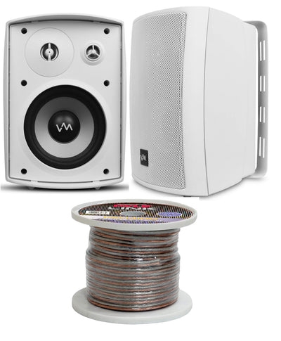 VM Audio SR-WOD5 White Pair Waterproof Indoor/Outdoor Patio Speakers + Wiring