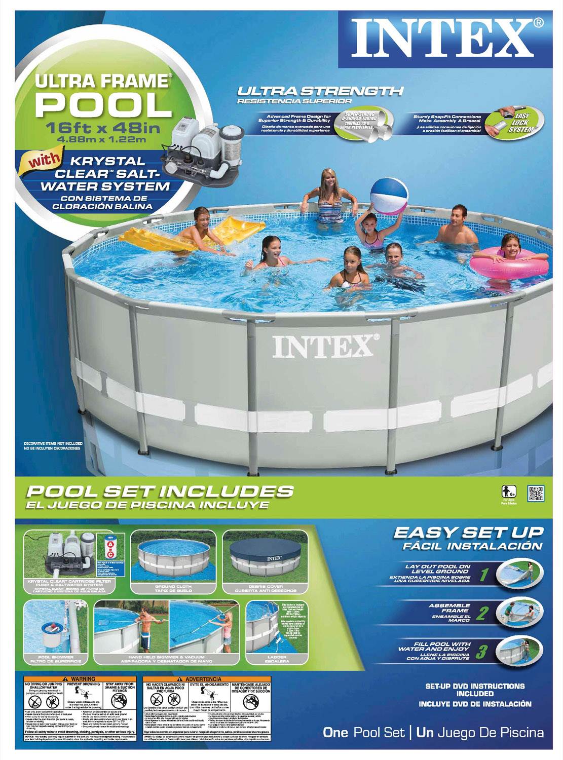 Intex 16' x 48" Ultra Frame Swimming Pool Set w/ Filter Pump & Saltwater System