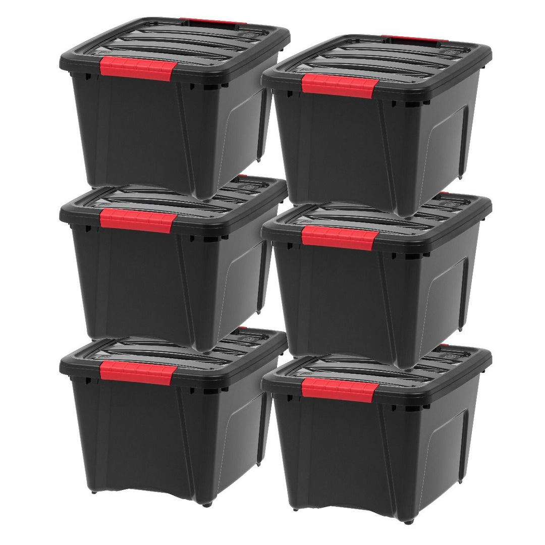 IRIS USA Stack and Pull 19 Quart Black Storage Tote Container Box Bin, (6 Pack)