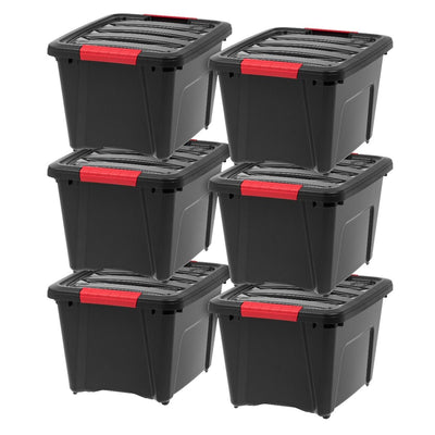 IRIS USA Stack and Pull 19qt Black Storage Tote Container Bin, 6pk (Open Box)