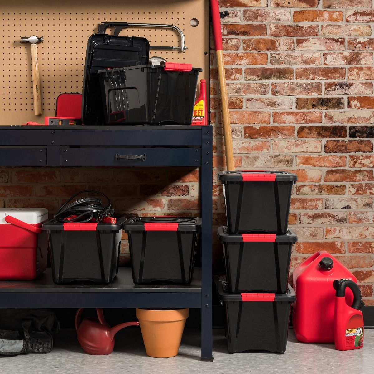 IRIS USA Stack and Pull 19 Quart Black Storage Tote Container Box Bin, (6 Pack) - VMInnovations