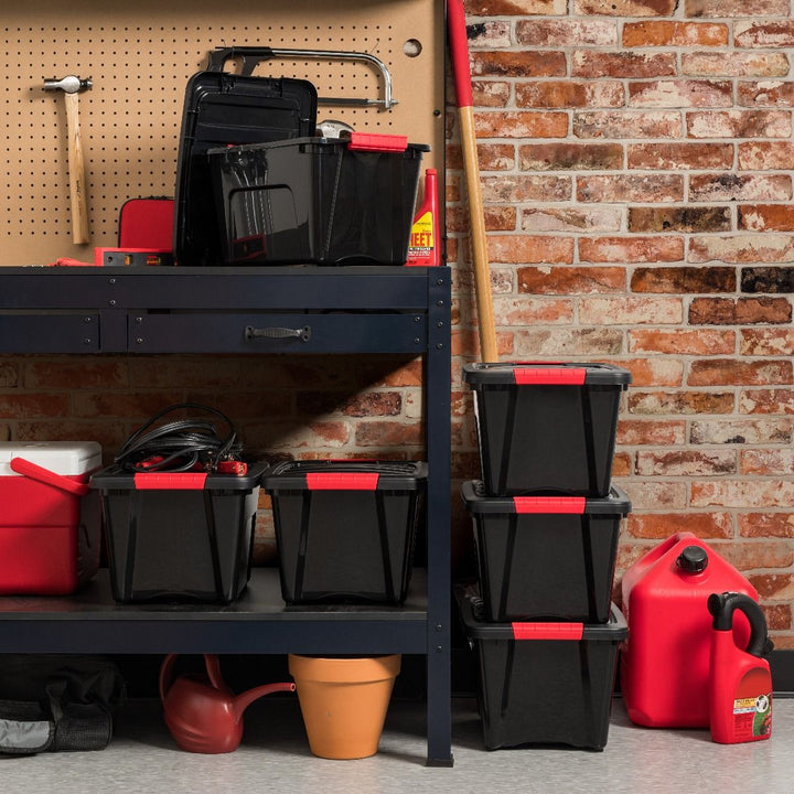 IRIS USA Stack and Pull 19 Quart Black Storage Tote Container Box Bin, (6 Pack)