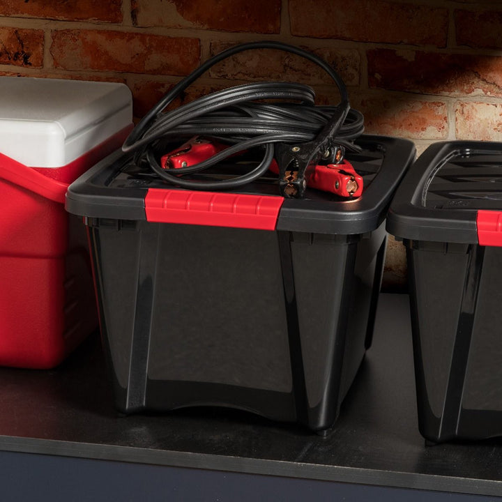 IRIS USA Stack and Pull 19 Quart Black Storage Tote Container Box Bin, (6 Pack)