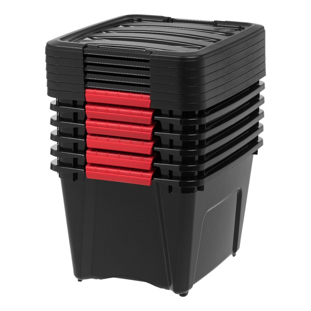IRIS USA Stack and Pull 19 Quart Black Storage Tote Container Box Bin, (6 Pack)