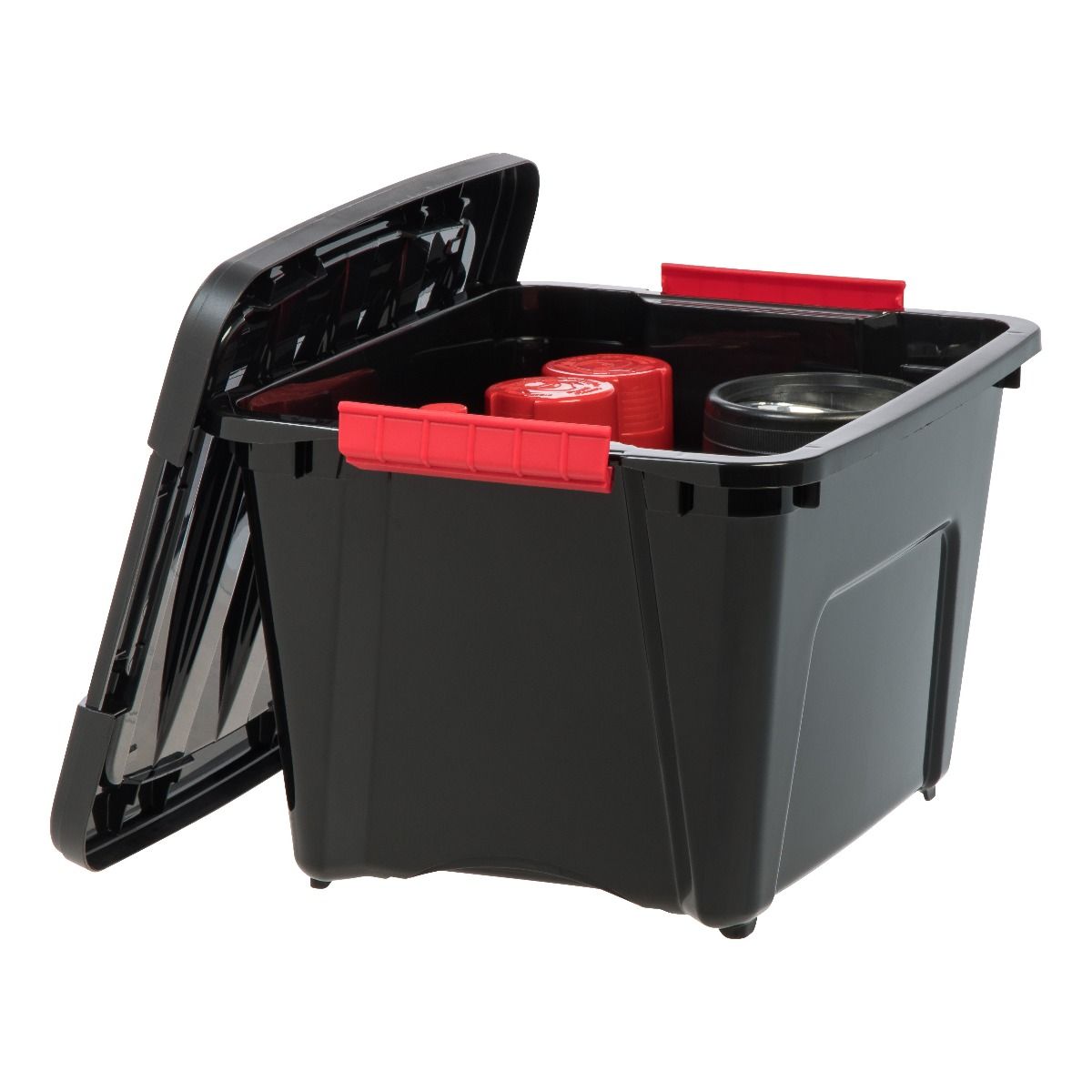 IRIS USA Stack and Pull 19 Quart Black Storage Tote Container Box Bin, (6 Pack)