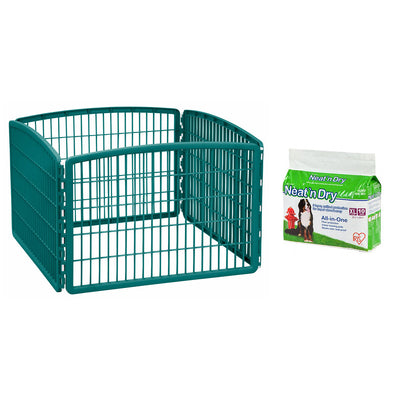 IRIS USA 4-Panel Pet Playpen, Everglade Green & 100 Count Dog Training Pads