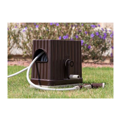 IRIS USA 98.42 Foot Portable Mobile Hose Reel Storage Caddy with Nozzle, Brown