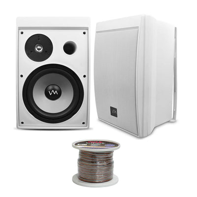 VM Audio 360W Waterproof Indoor/Outdoor Porch Deck Speaker Set + 14-Gauge Wire