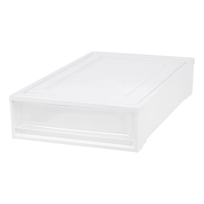 IRIS USA Under Bed Plastic Box Chest Drawer Storage Container, White (4 Pack)