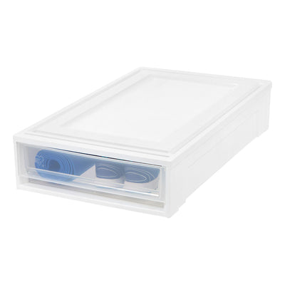 IRIS USA Under Bed Plastic Box Chest Drawer Storage Container, White (4 Pack)